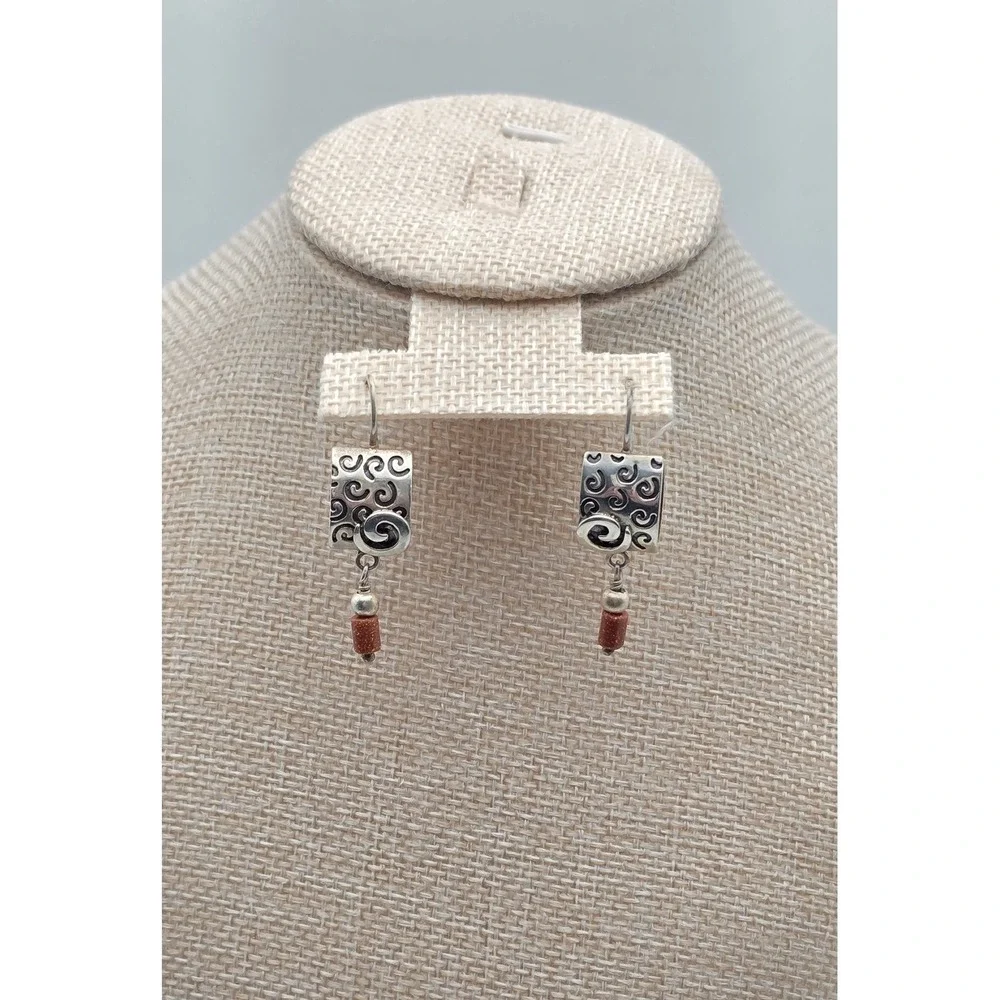 Vtg SILPADA Signed Earrings‎ Semi-Precious Goldstone 925 Sterling Silver Spiral